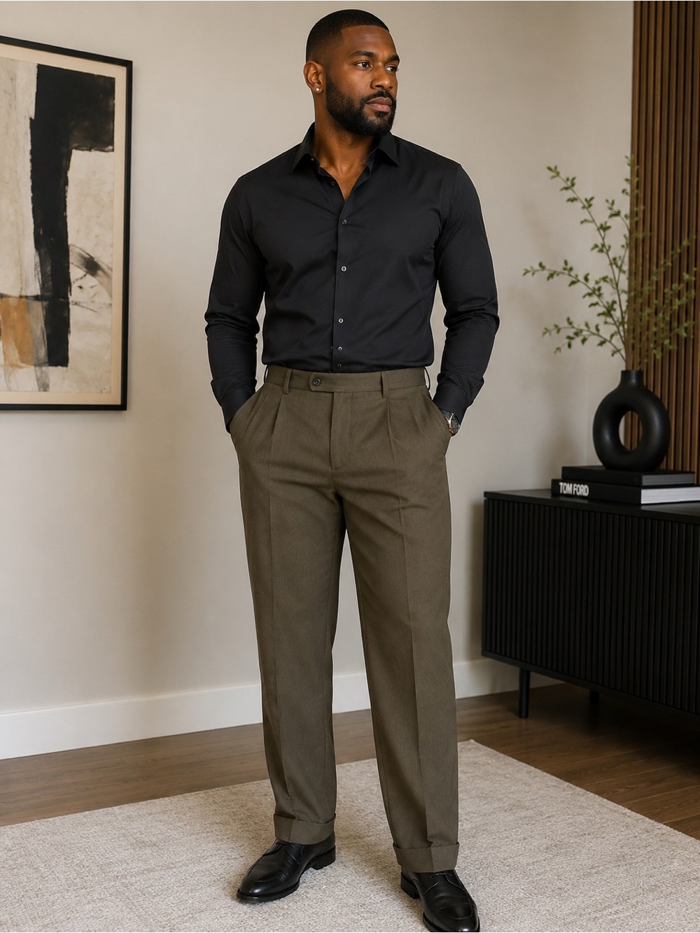 Men's Grey Straight Dress Pants